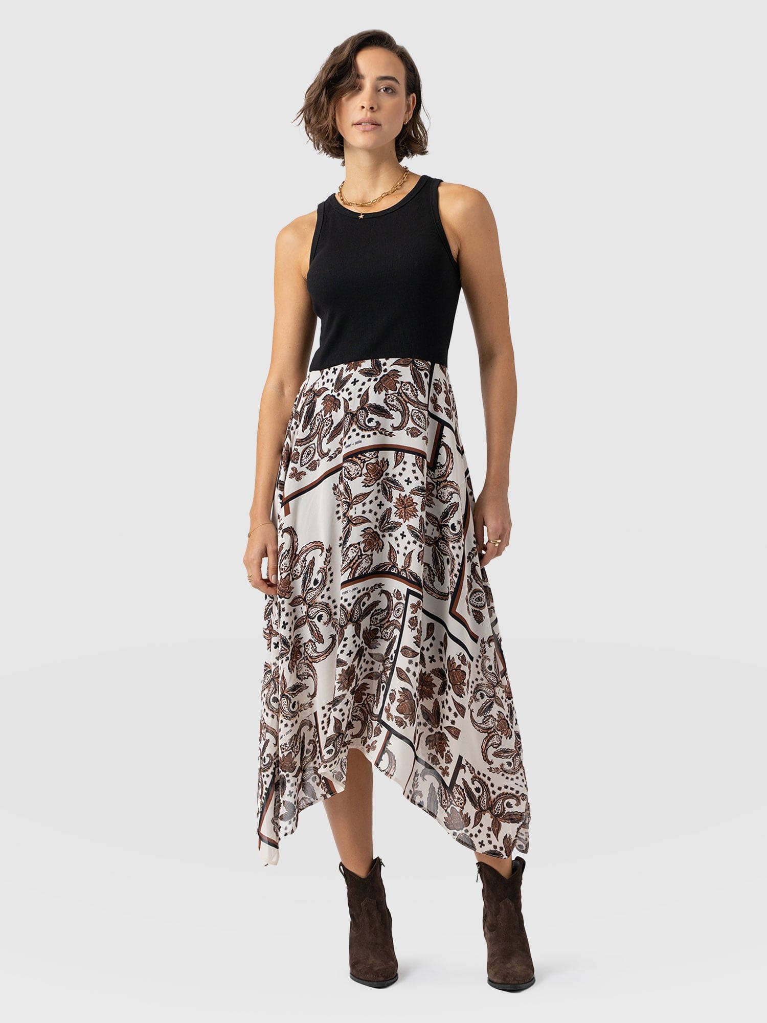 Lila Hanky Hem Dress - Cream Paisley